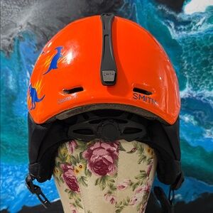 SMITH Jr. Orange Kids ski Helmet with Blue Dino Decals